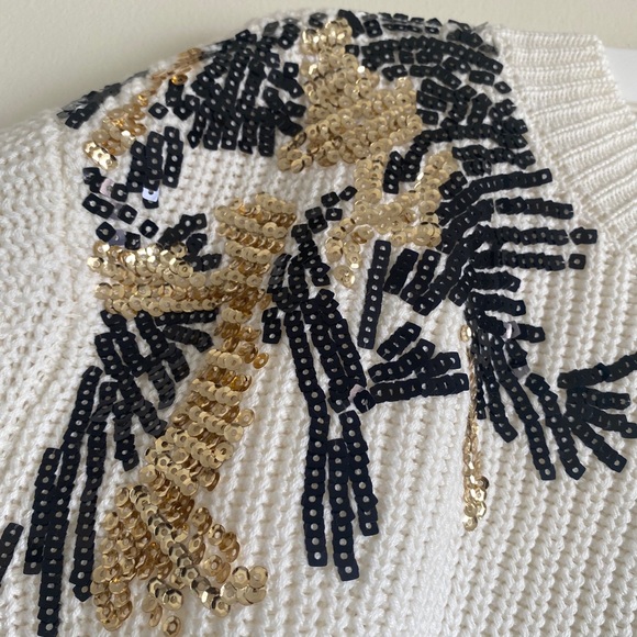 Sweater w/Black and Gold Shoulder Sequin - Picture 2 of 4